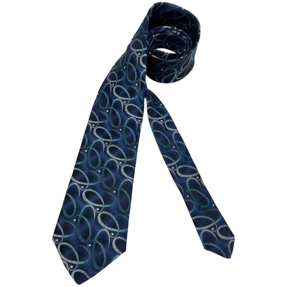 DION Blue/Green Geometric Silk LUXURY Tie HANDMADE CANADA - Picture 1 of 4